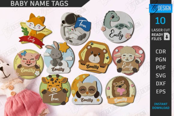 Download Baby Name Tags Laser Cut Bundle | CNC - Name Collection